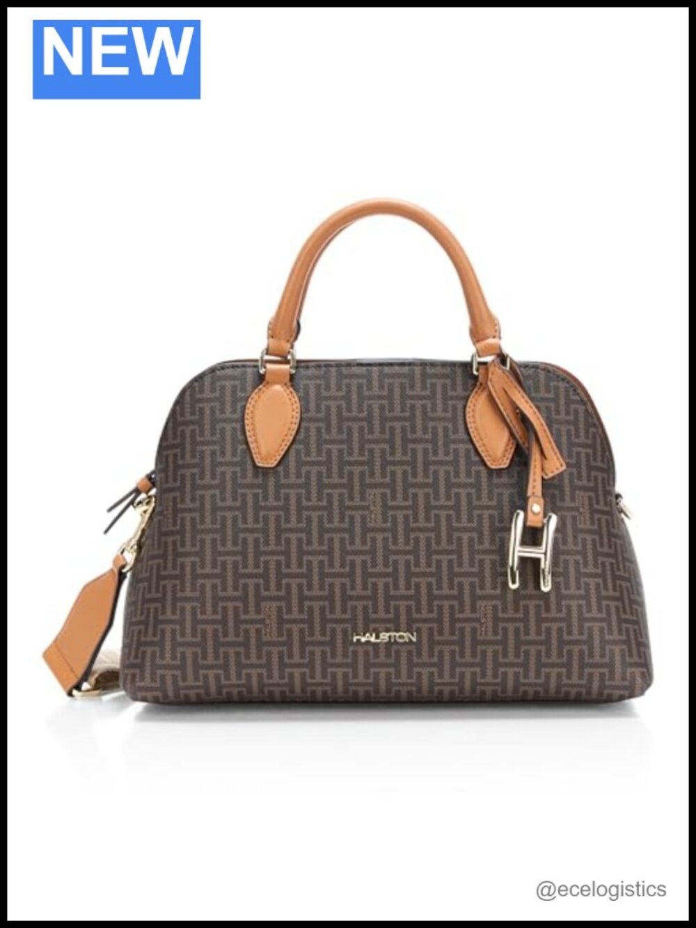 HALSTON Quincy Signature Logo Top Zip Satchel Handbag with Charm